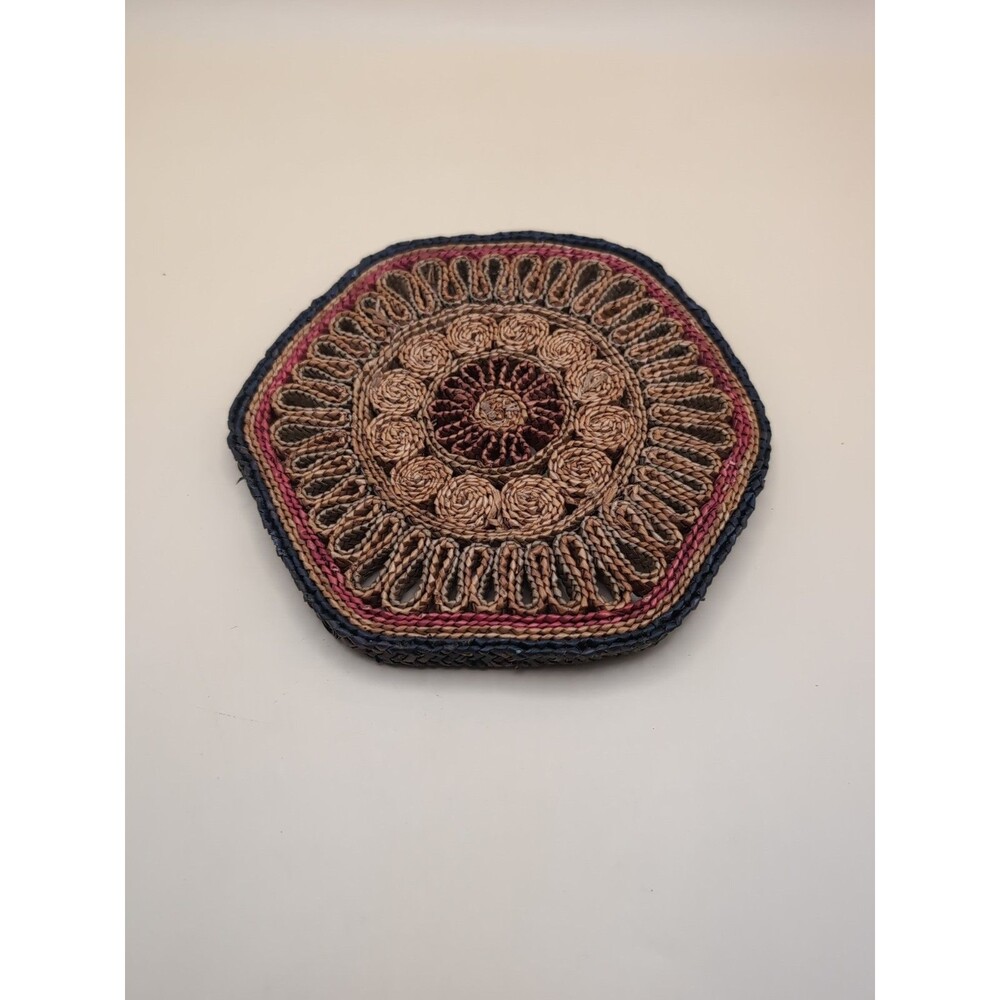 Vintage Woven Hexagon Trivet Coaster Hot Pad Table Protector Boho Decor